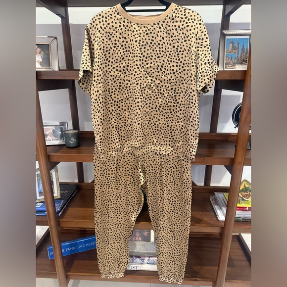 NWT ATM Anthony Thomas Melillo Cheetah Silk Boxy Tee and Pull on Pants Set - Picture 2 of 7